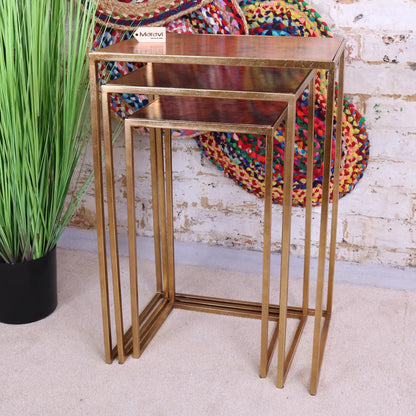 Itawa Tall Nest of Tables Gold Frame and Copper Front View Nested
