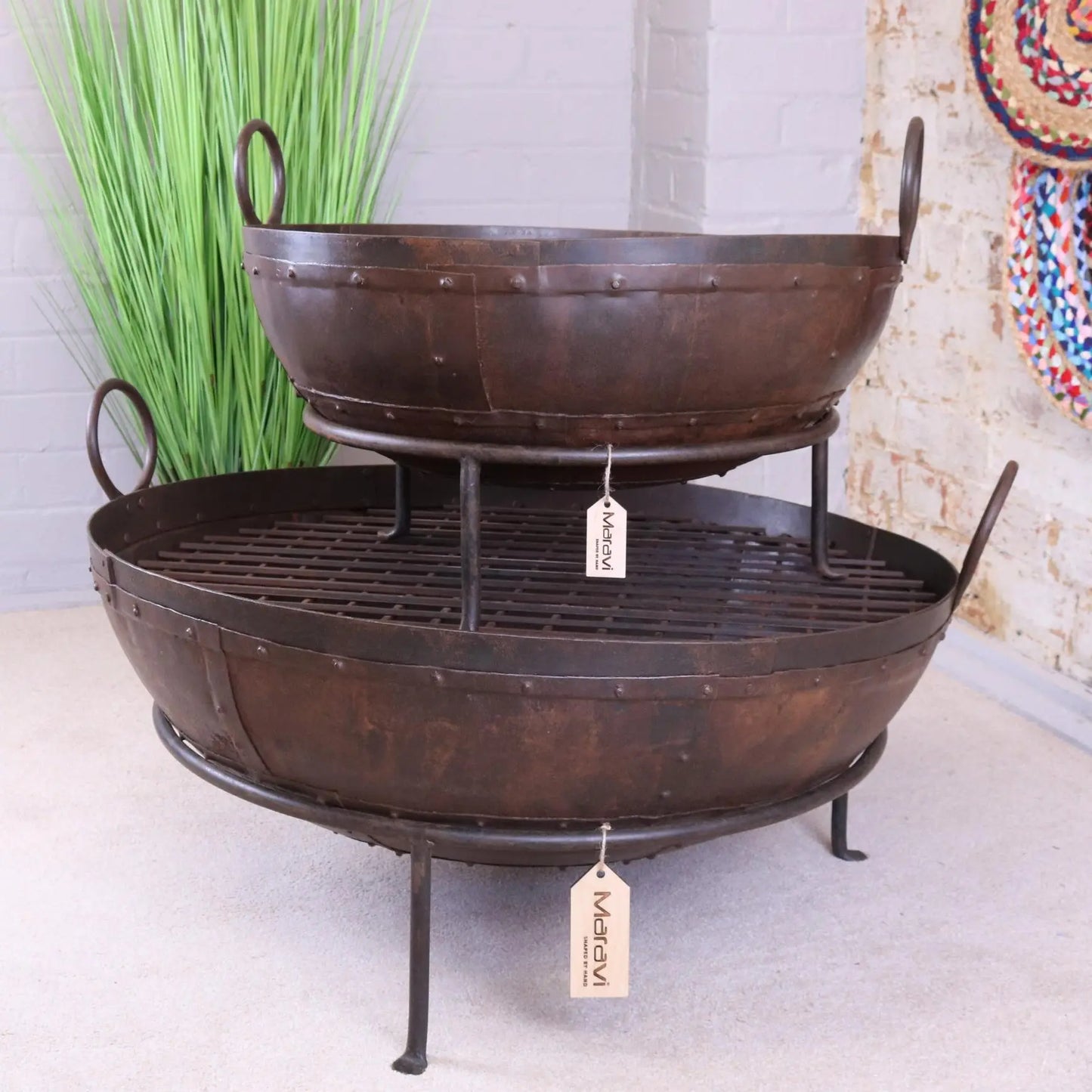 Vintage Kadai Bowl with Stand Garden Fire Pit Bowls Main Image