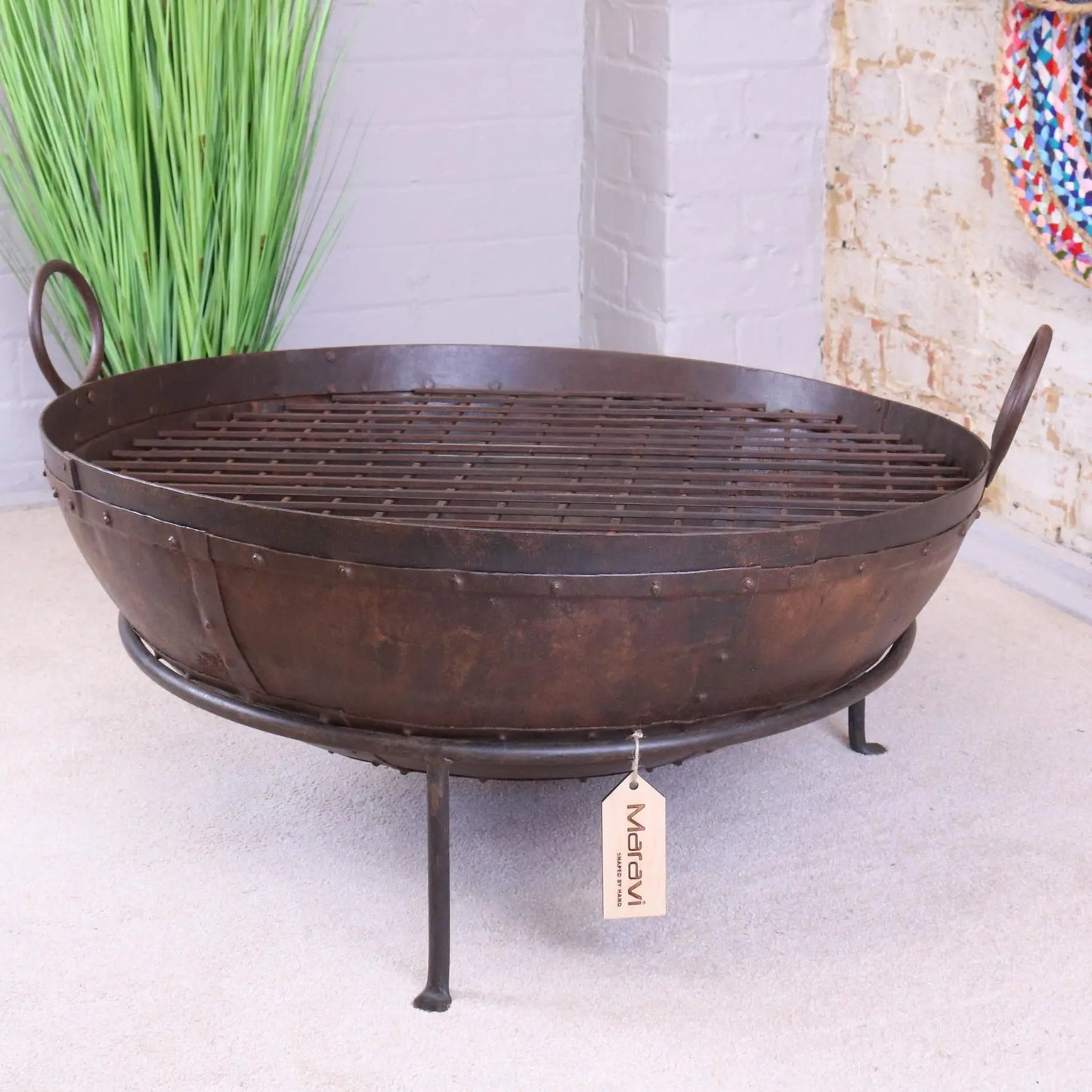 Vintage Kadai Bowl with Stand Garden Fire Pit Bowls  80cm Size Main Image