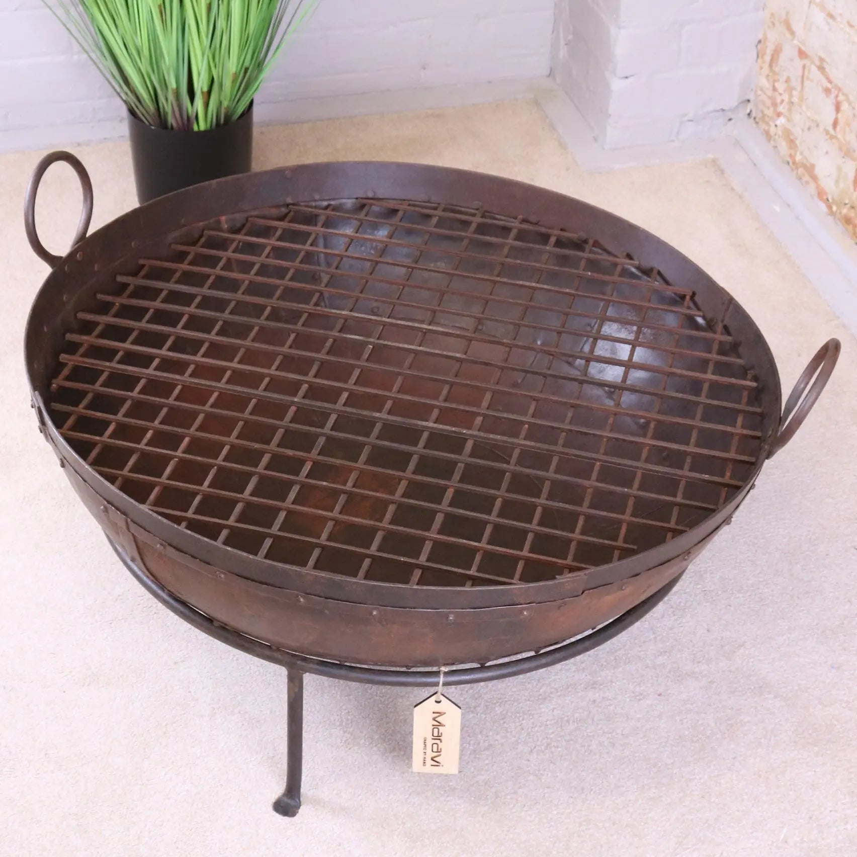 Vintage Kadai Bowl with Stand Garden Fire Pit Bowls  80cm Size Top View