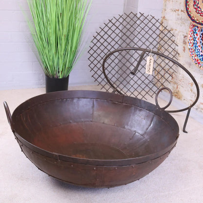 Vintage Kadai Bowl with Stand Garden Fire Pit Bowls  80cm Size Separated Parts
