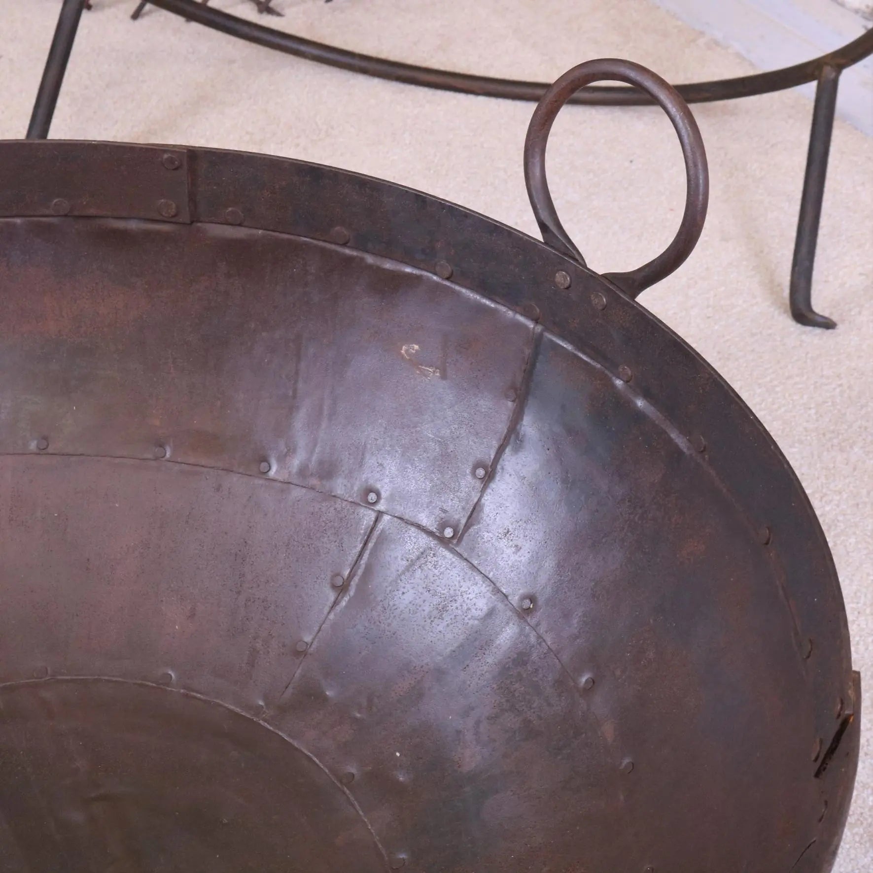 Vintage Kadai Bowl with Stand Garden Fire Pit Bowls  80cm Size Closeup of Interior