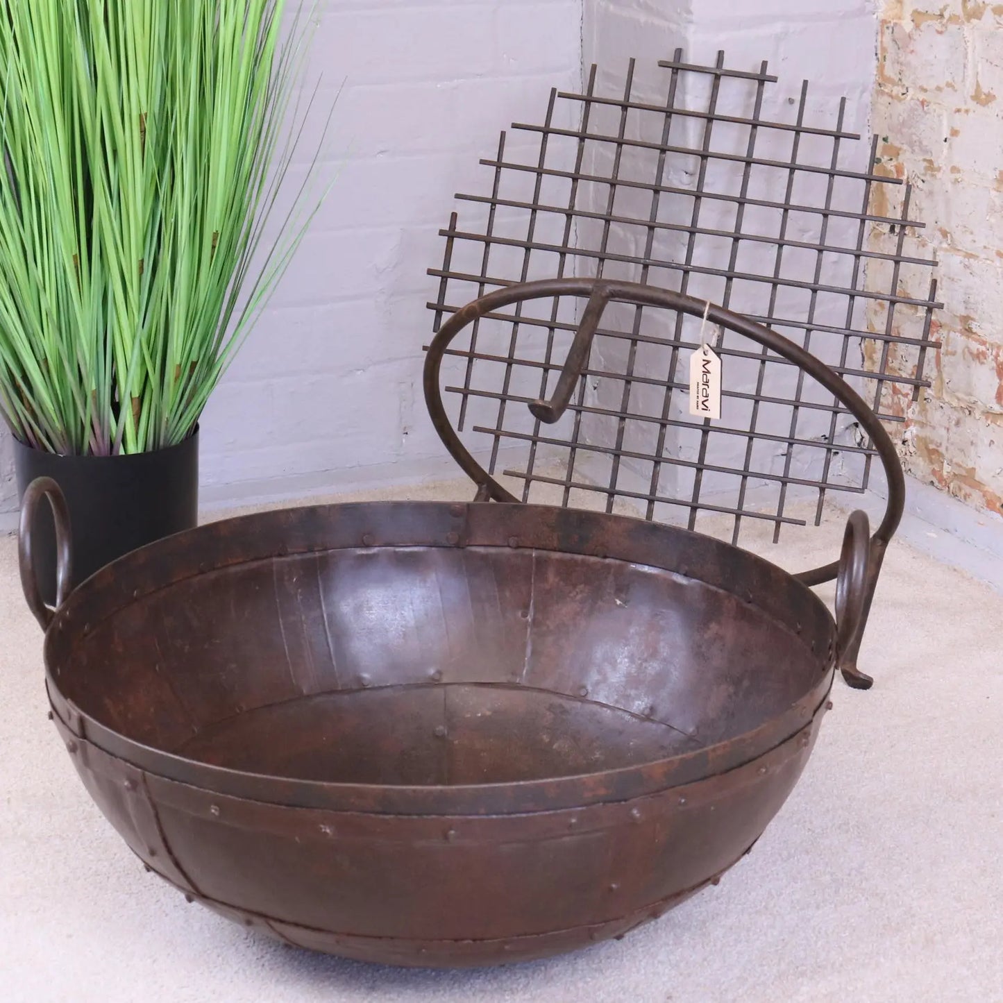 Vintage Kadai Bowl with Stand Garden Fire Pit Bowls  60cm Size Parts Separated 