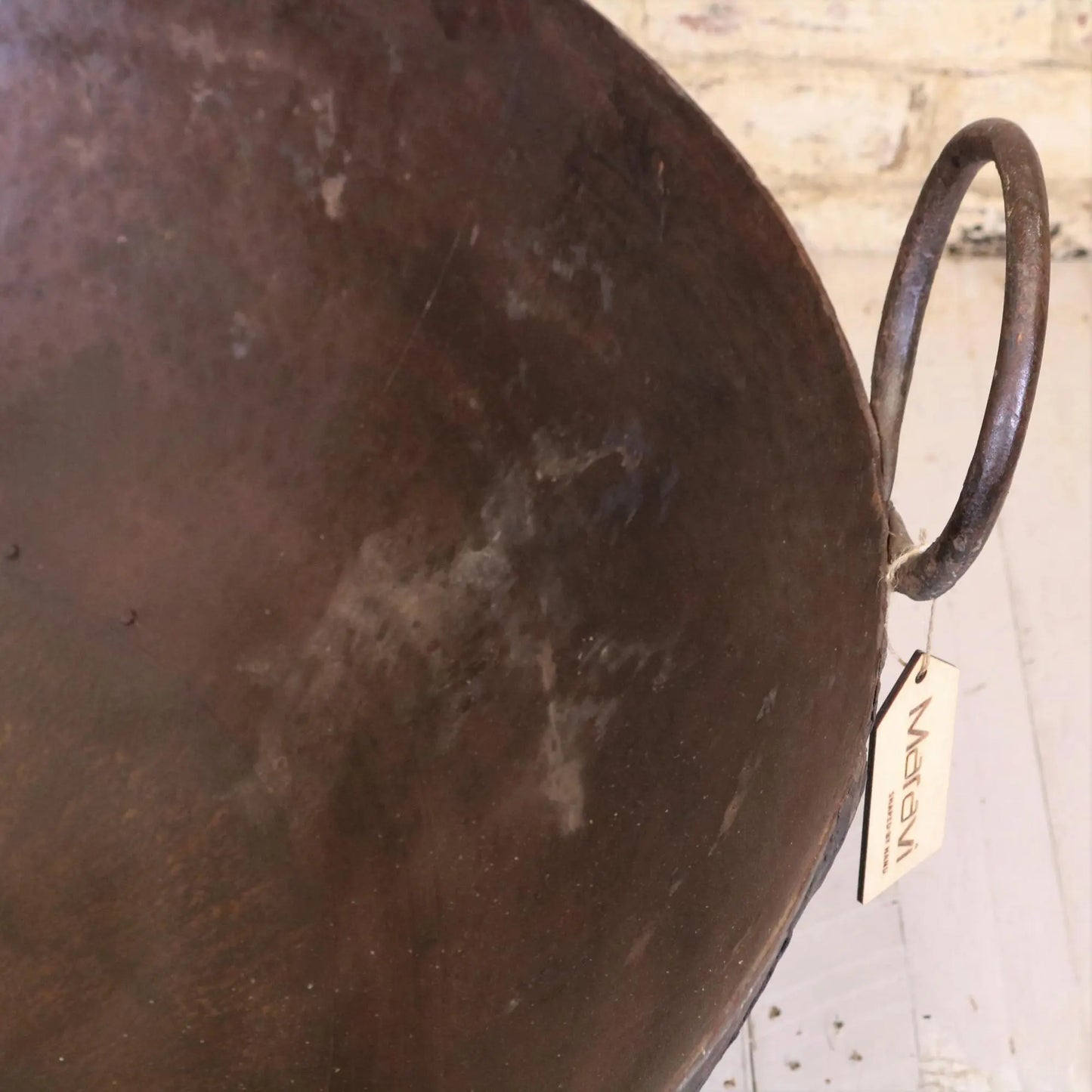 Vintage Giant Kadai Bowl with Stand Garden Fire Bowl Closeup of Interior