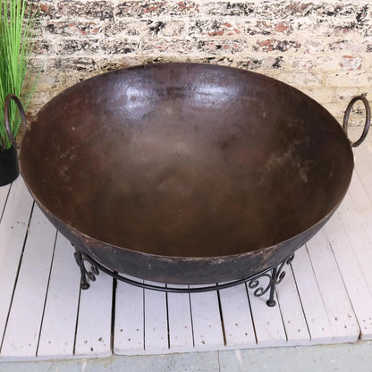 Vintage Giant Kadai Bowl with Stand Garden Fire Bowl Top View