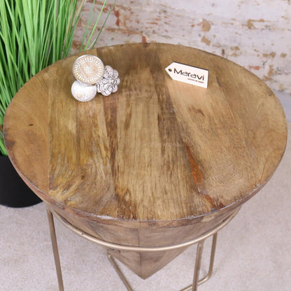 Tamia Wooden Cone Side Table Top View