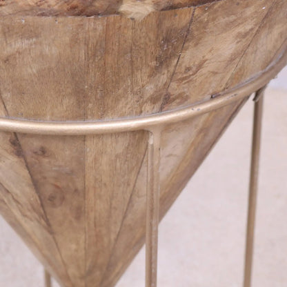 Tamia Wooden Cone Side Table Closeup of Gold Frame