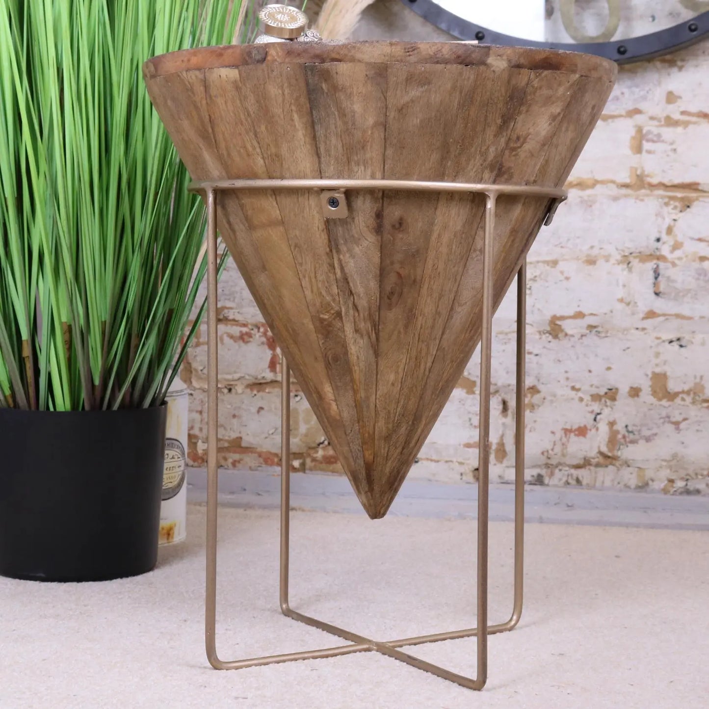 Tamia Wooden Cone Side Table Low Down Side View