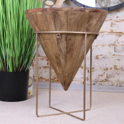 Tamia Wooden Cone Side Table Low Down Side View