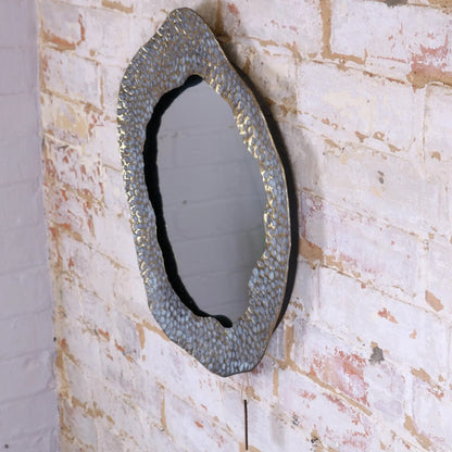Mukhed Accent Wall Mirror Vintage Dimpled Metal Surround Side View