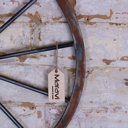 Sawali Rustic Wheel Hanging Ornament Closeup of Rusted Finish