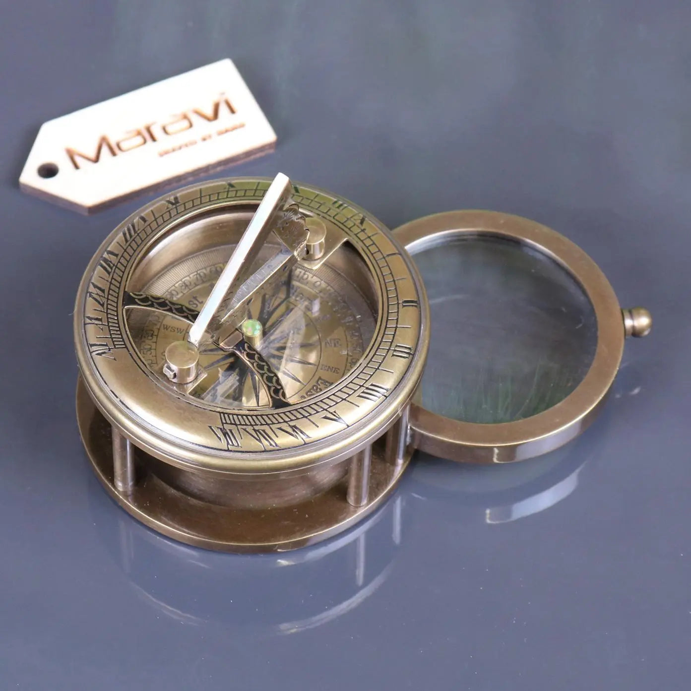 Lahna Pocket Compass with Sundial and Magnifier Top View