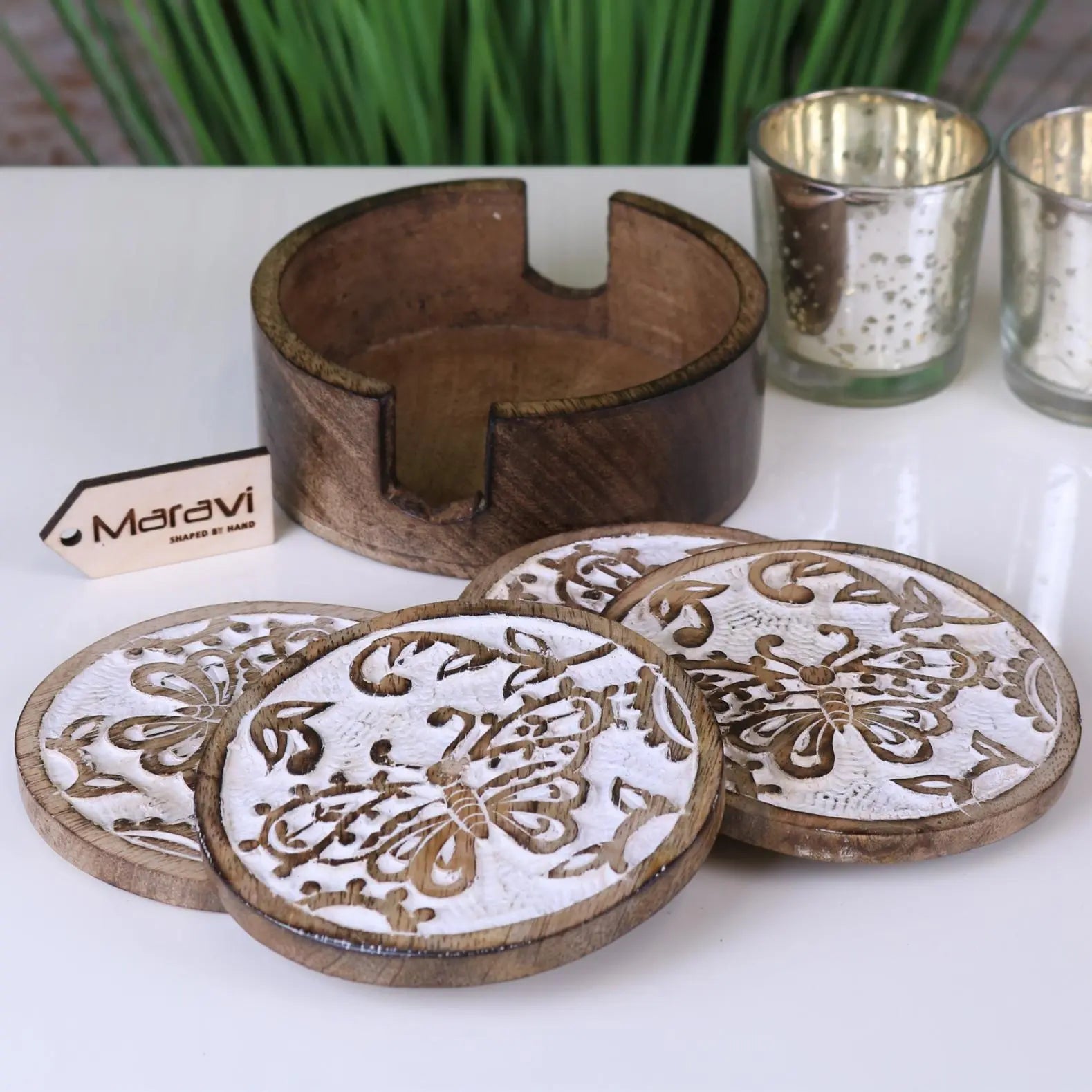 Melur Butterfly Design Set of 4 Coasters Laid Out