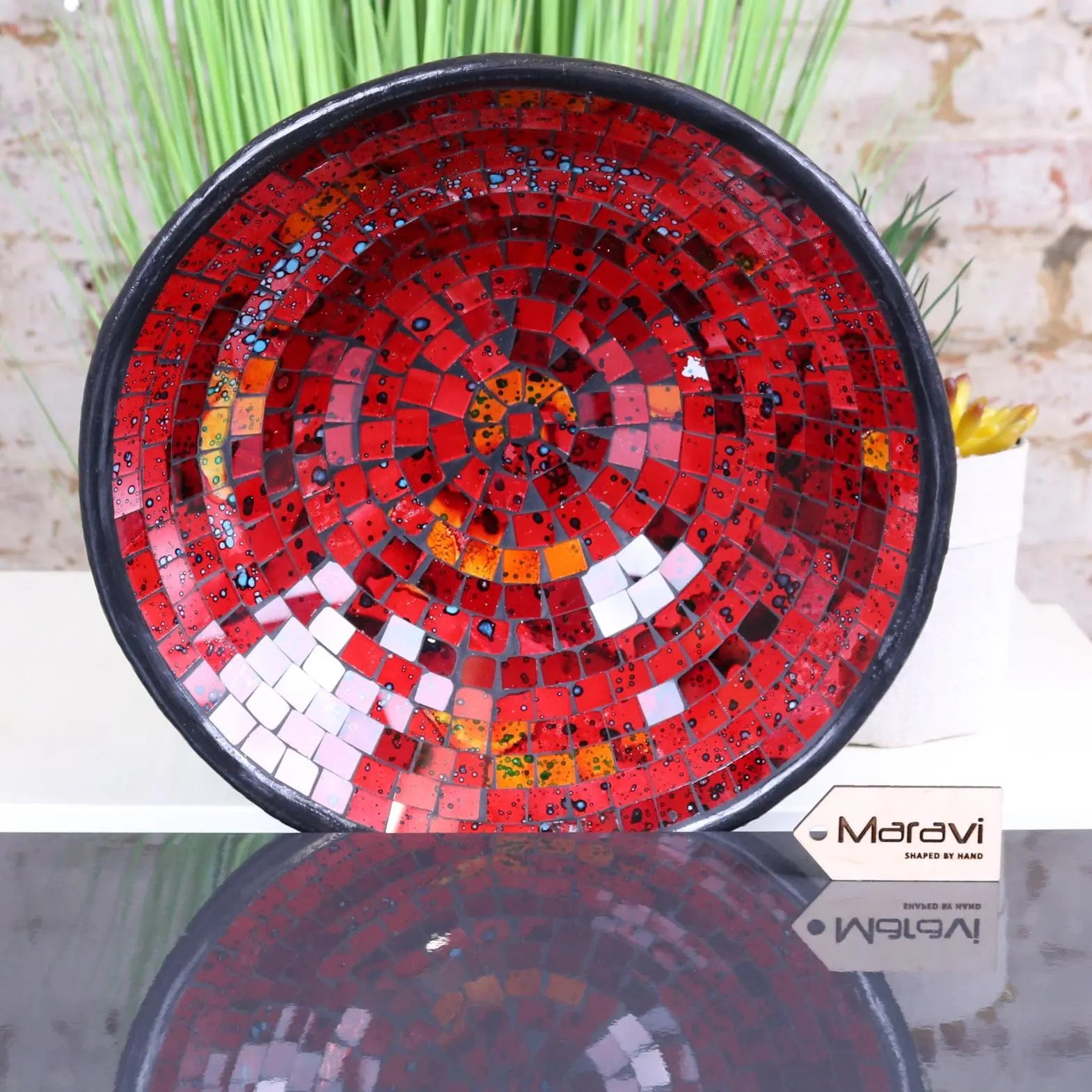 Galib Mosaic Bowl 28cm Red Tones Upright View