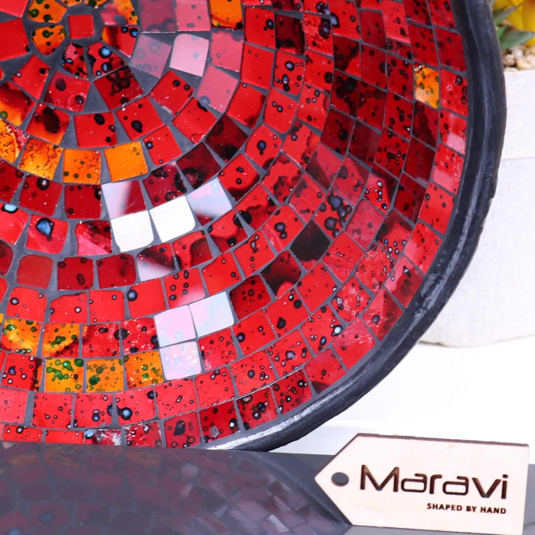 Galib Mosaic Bowl 28cm Red Tones Closeup of Tiles