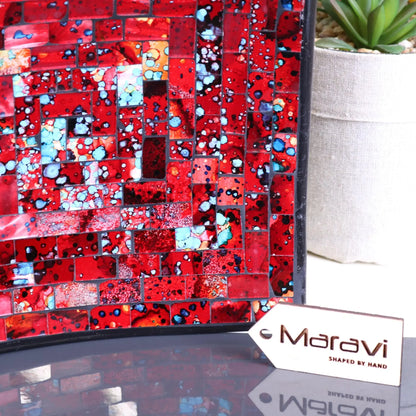 Galib Mosaic Candle Plate 20cm Red Tones Closeup of Tiles
