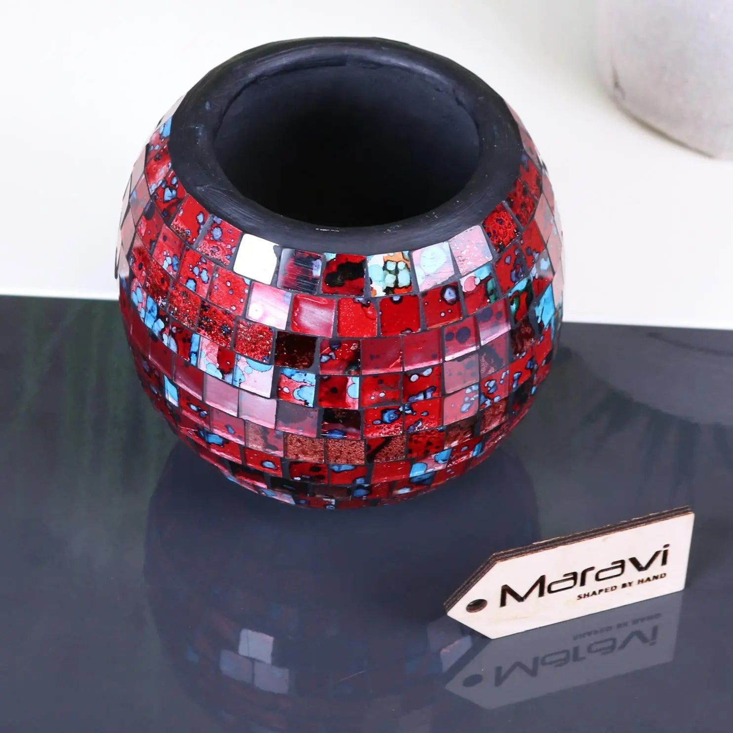 Galib Mosaic Tealight Holder 11cm Red Tones Top View