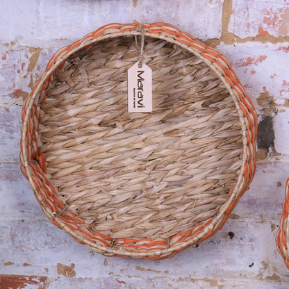 Kurasin Set of 3 Woven Bowl Set Wall Hanging Closeup of Medium Basket