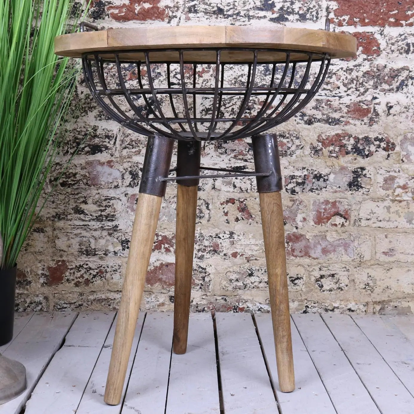 Malipara Industrial Basket Side Table Side View