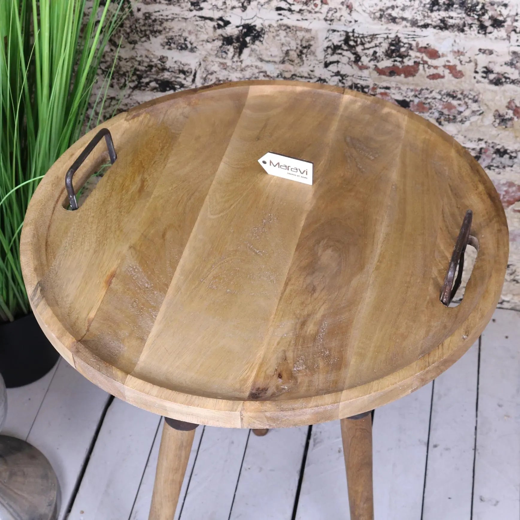 Malipara Industrial Basket Side Table Wooden Top View