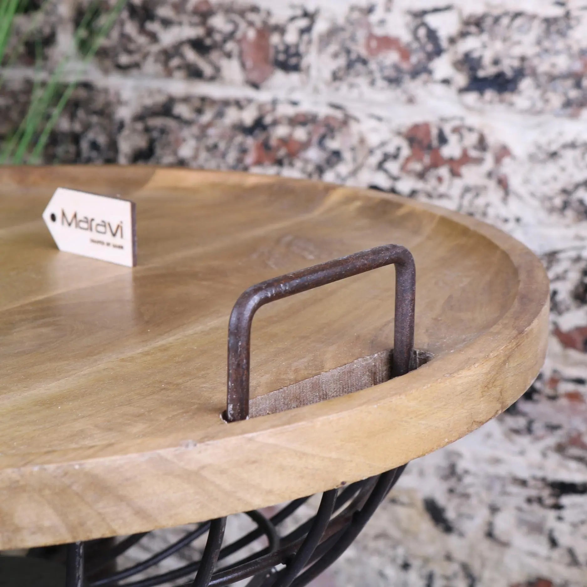 Malipara Industrial Basket Side Table Closeup of Handle