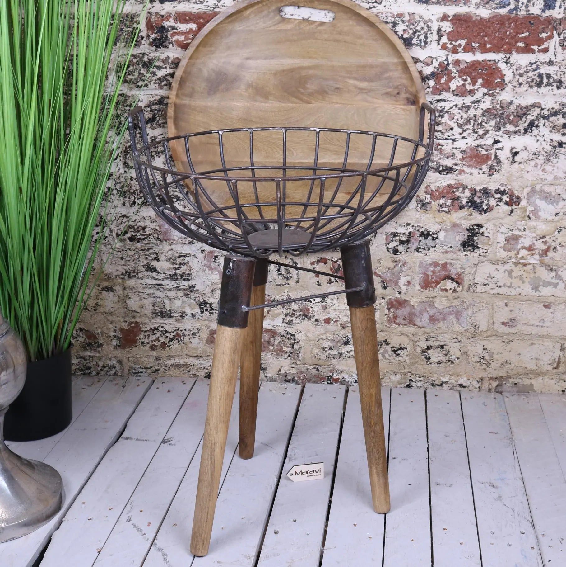 Malipara Industrial Basket Side Table Top Removed
