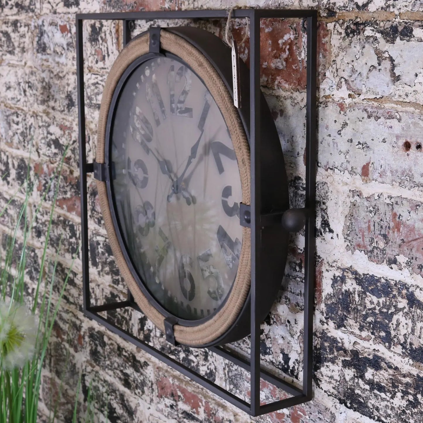 Industrial Square Frame Wall Clock Side View