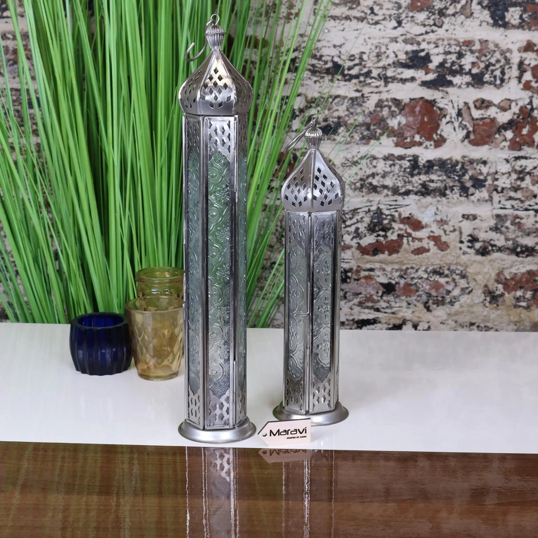 Koira Set of 2 Silver Moroccan Tall Lanterns Main Image