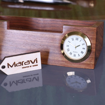 Masan Wooden Desk Perpetual Calendar and Clock of Clock