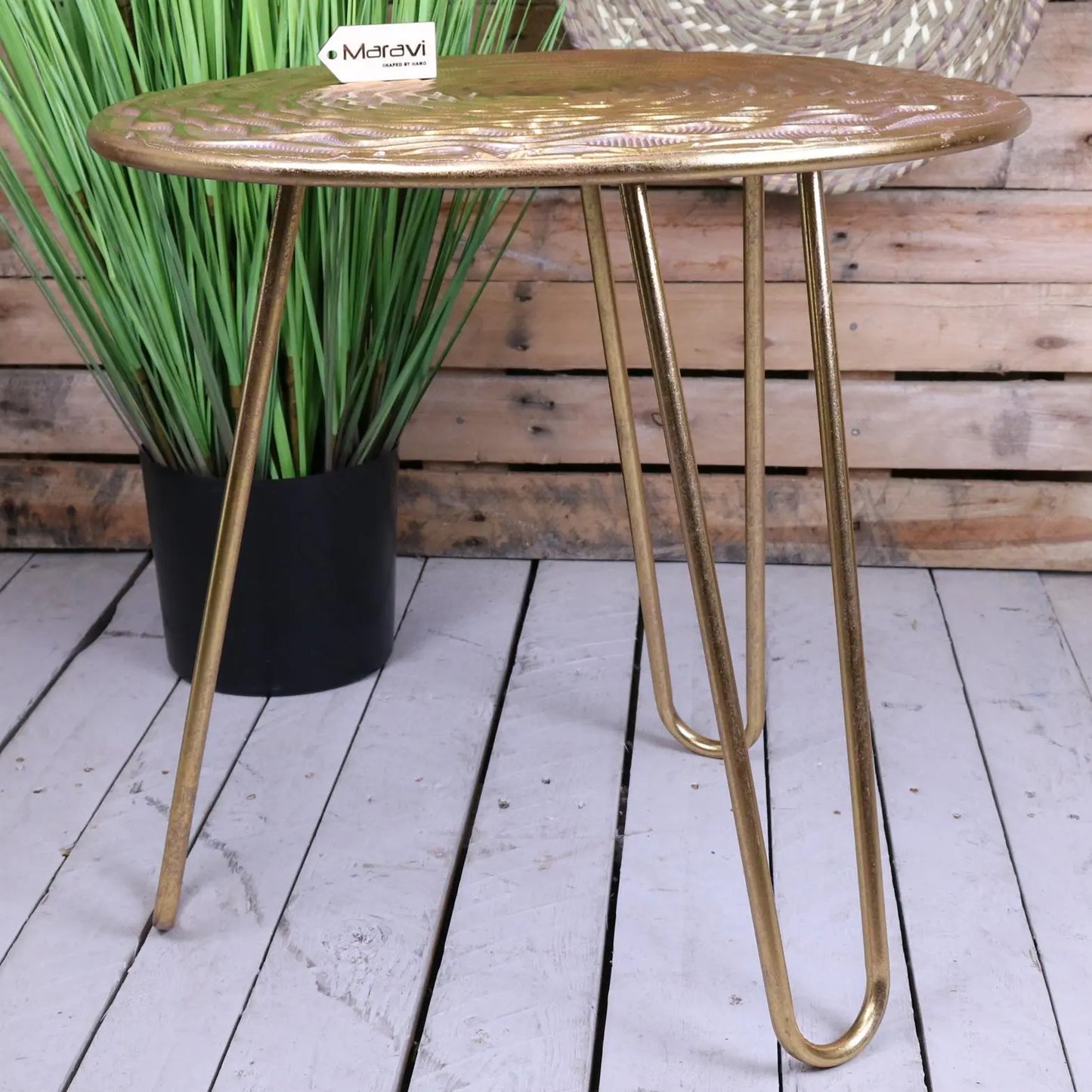 Malan Gold Tripod Table Hairpin Legs - Side View