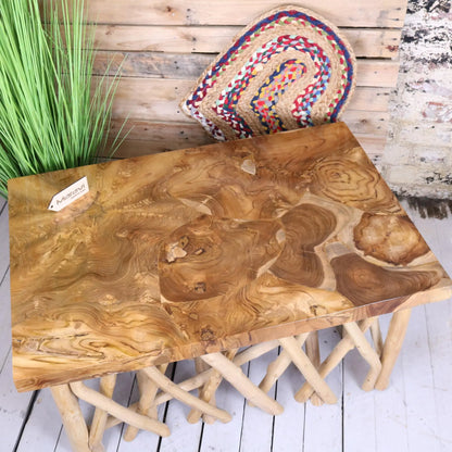 Sangla Teak Top and Branch Base Coffee Table - Top View
