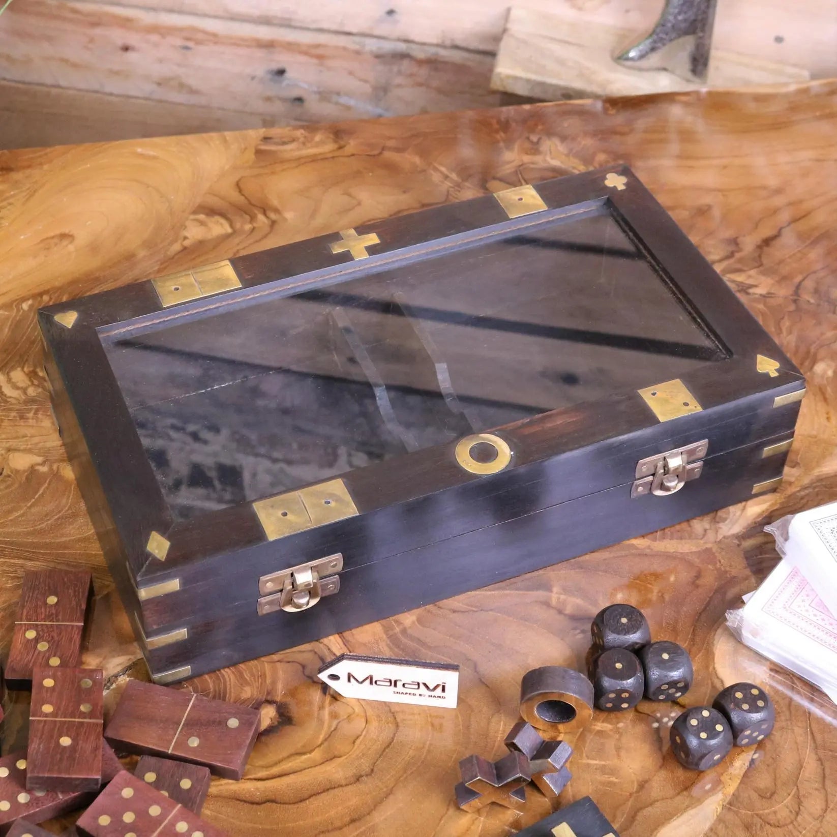 Tarera Sheesham Wood 5in1 Game Compendium - Wooden Storage Box