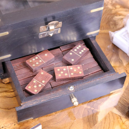 Tarera Sheesham Wood 6in1 Game Compendium Antique - Dominoes