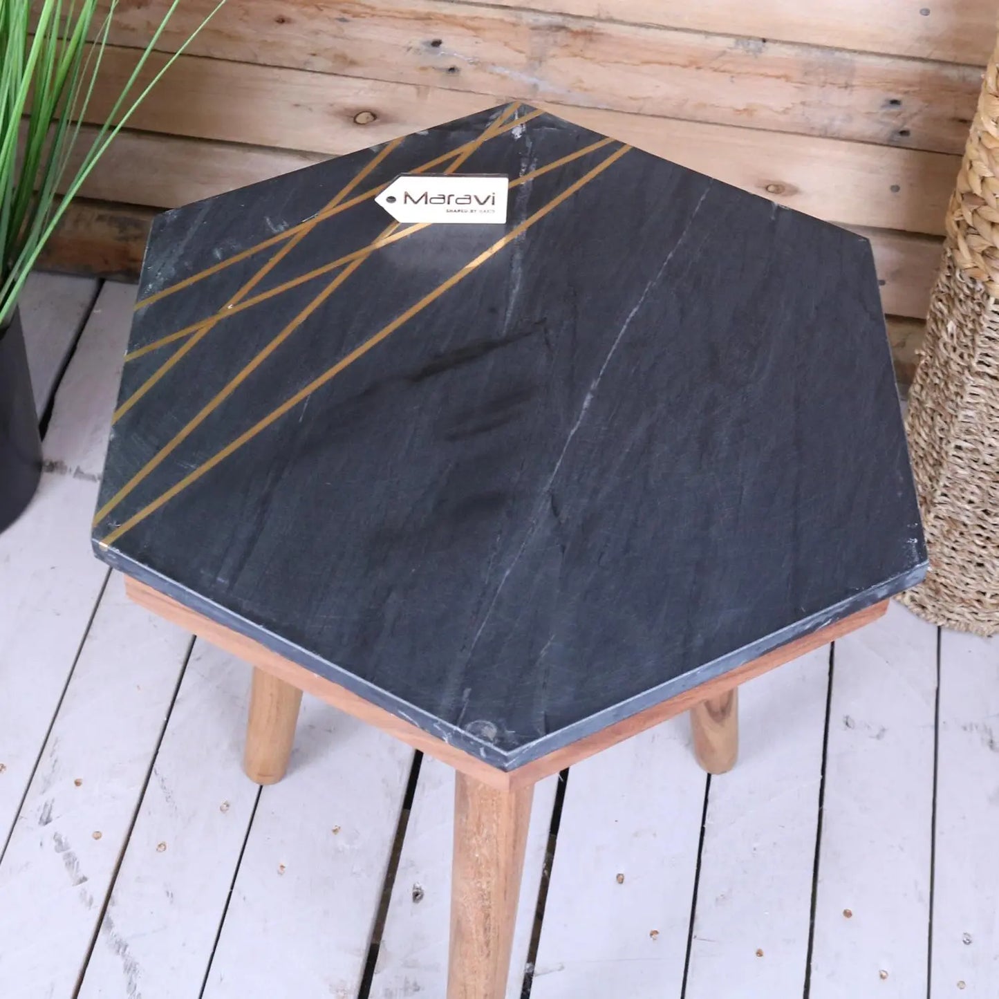 Siangra Hexagon Black Marble Side Table - Top View