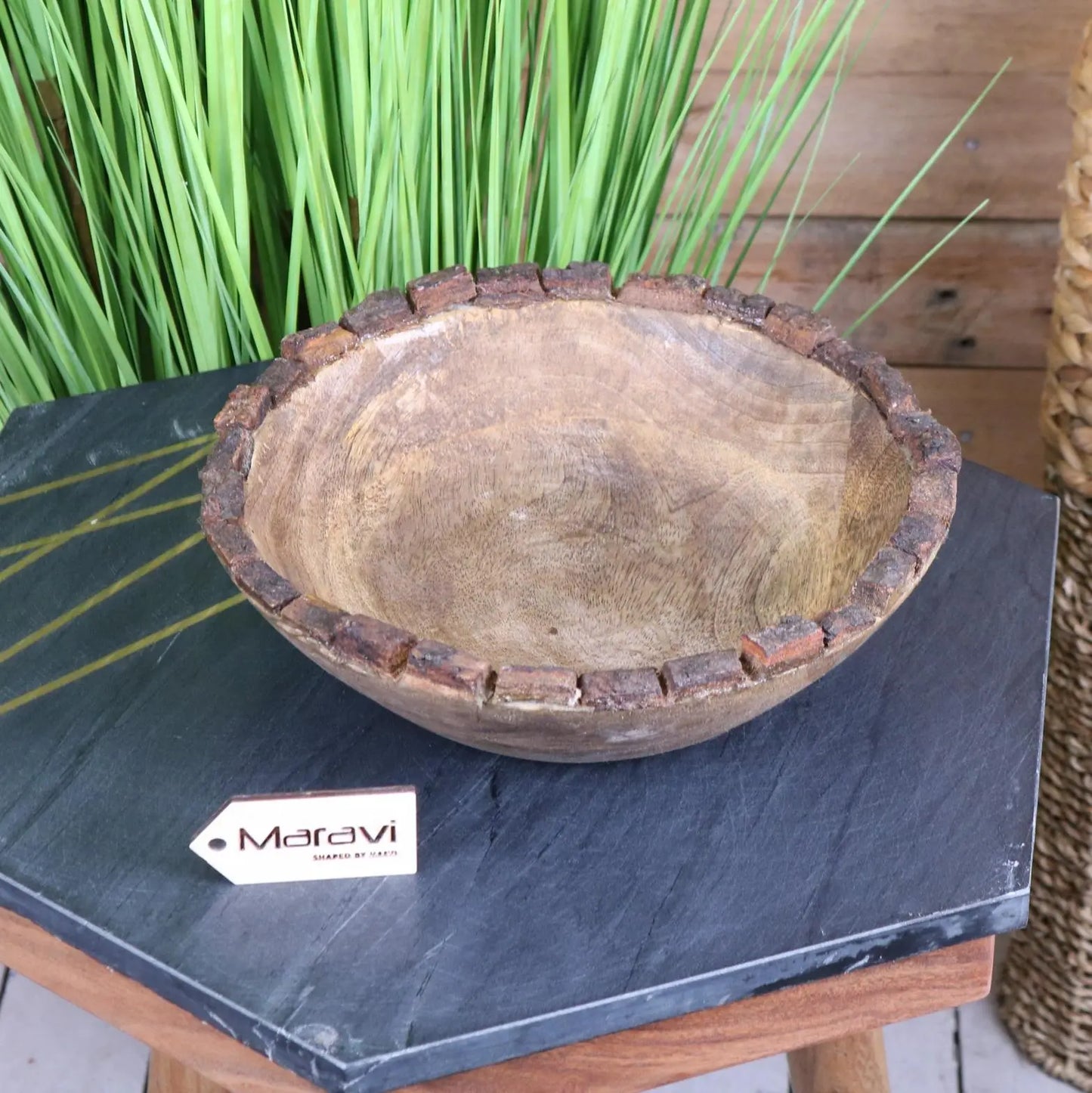 Baspani Rustic Wooden Decorative Bowl - Main Image