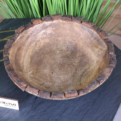 Baspani Rustic Wooden Decorative Bowl - Top View