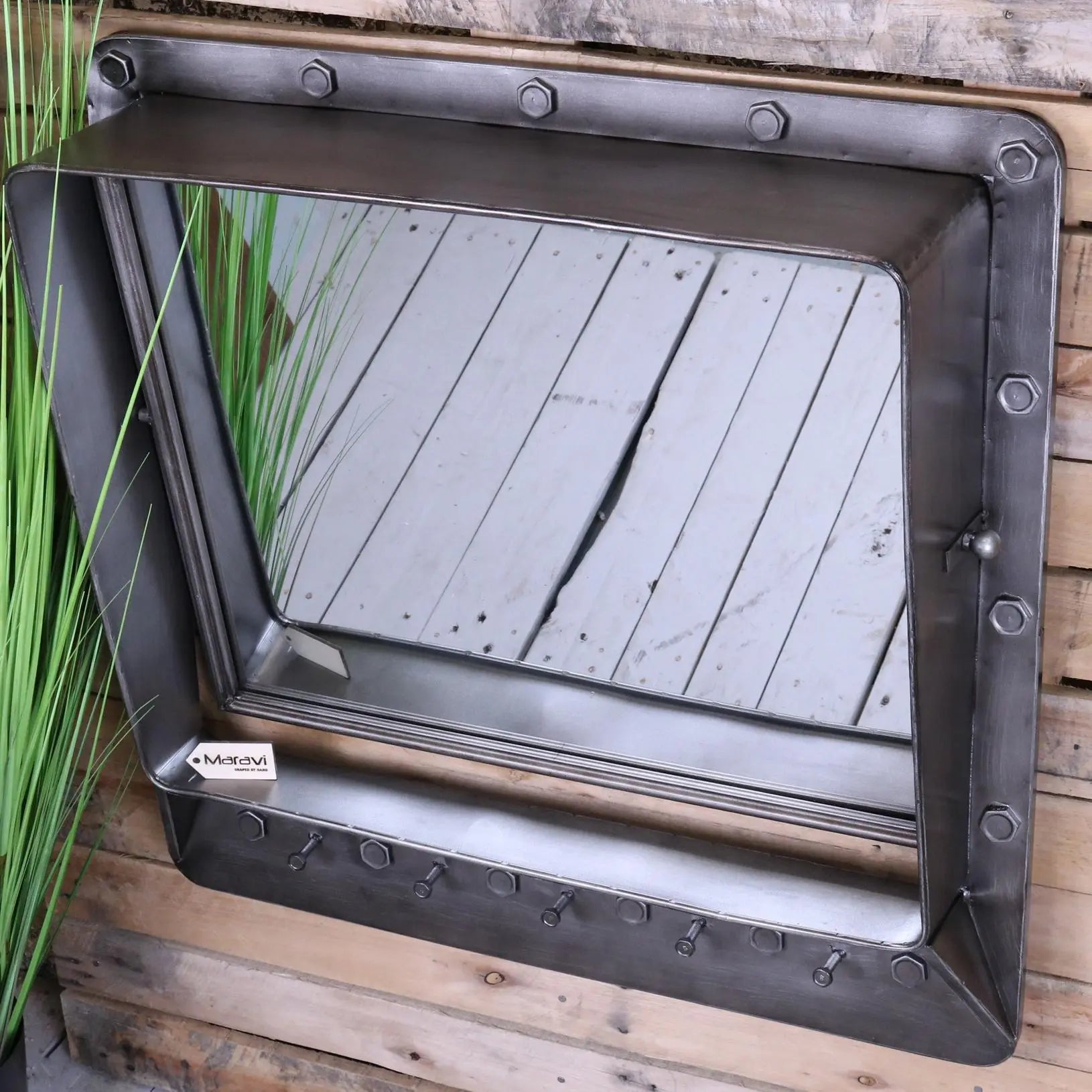 Tuirial Industrial Mirror with Coat Hooks - Main Image