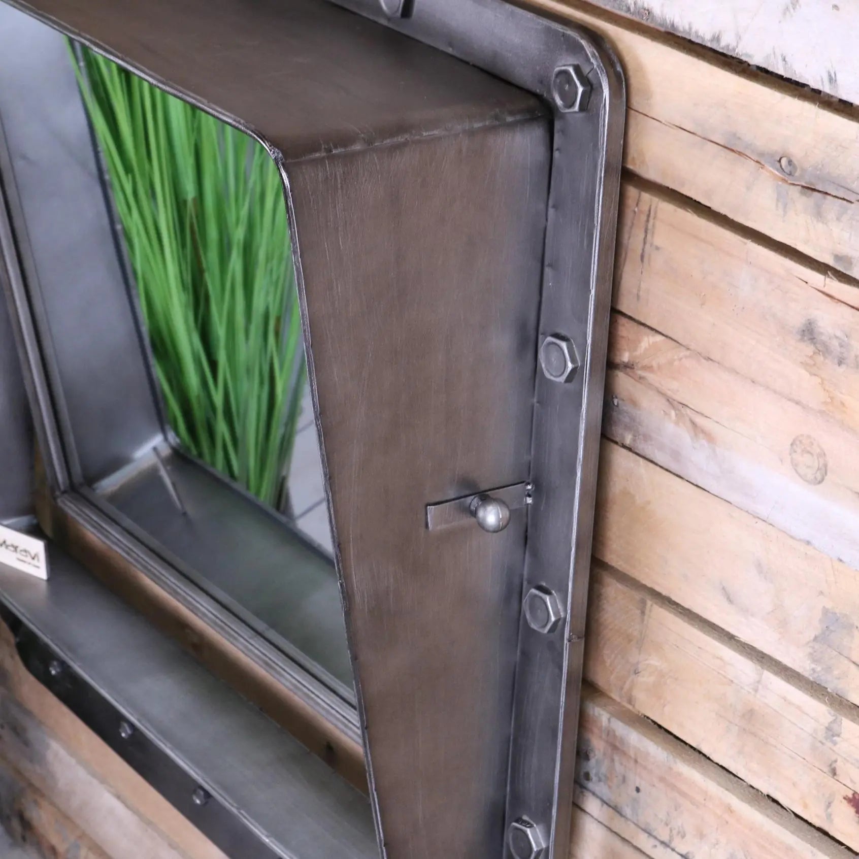 Tuirial Industrial Mirror with Coat Hooks - Side View