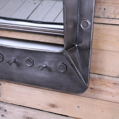 Tuirial Industrial Mirror with Coat Hooks - Closeup of Paint Finish