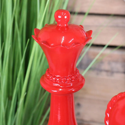 Shatranj Set of 3 Chess Pieces Ornaments Red Accent - Closeup of Queen