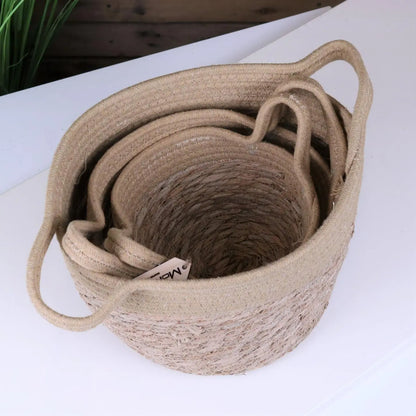Sheyam Set of 3 Natural Rope Grass Baskets - Top View Nested Baskets