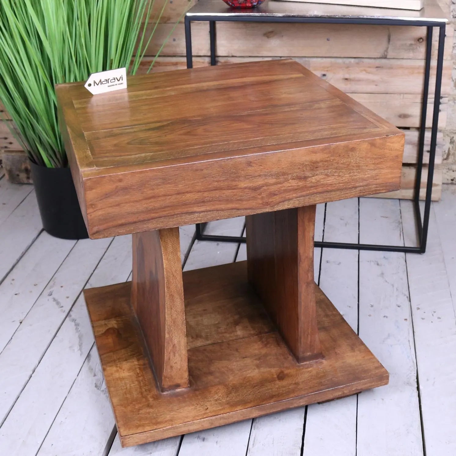 Solid Mango Wood Cube Side Table - Main Image
