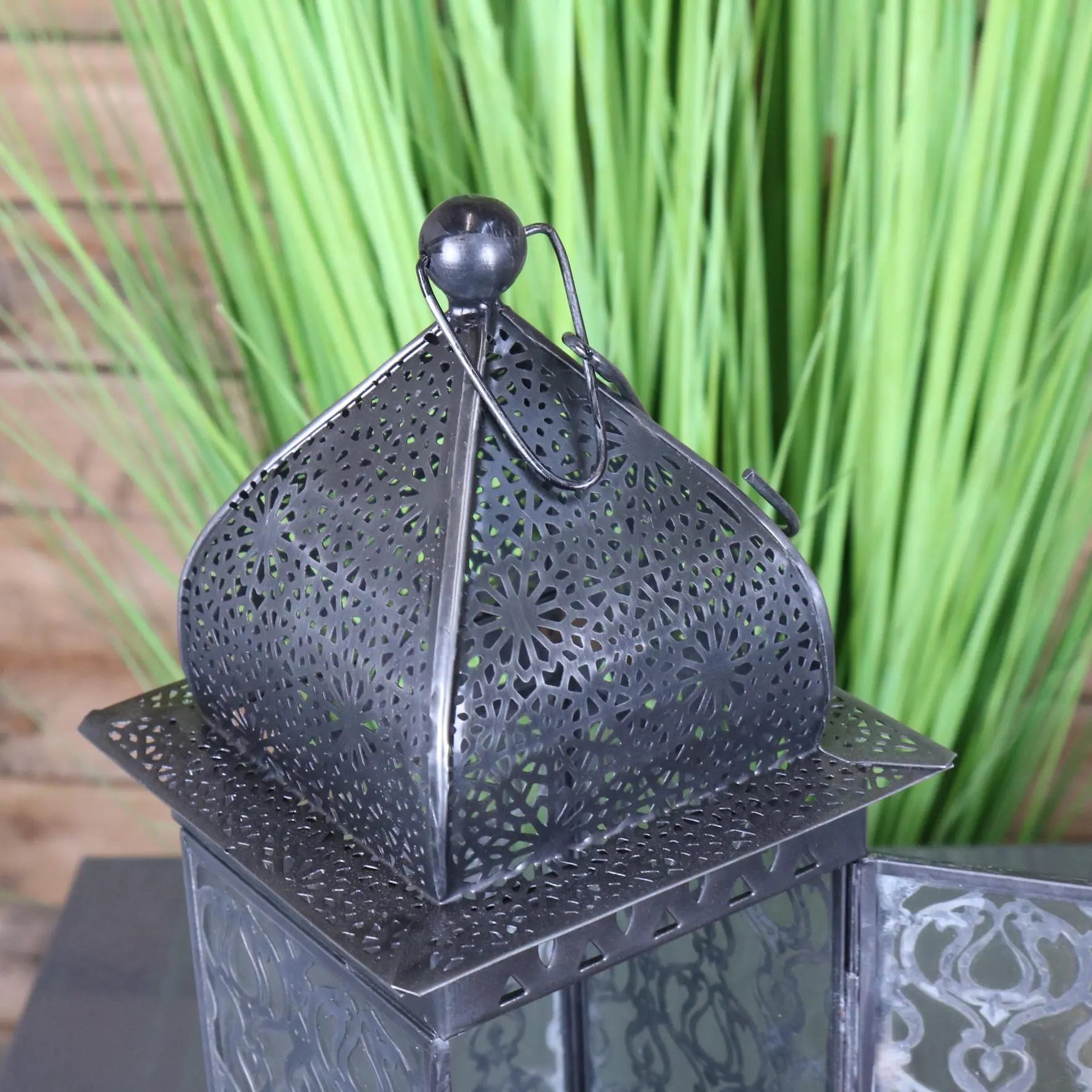 Lilen Moroccan Square Domed Lantern Gunmetal - Closeup of Dome Top