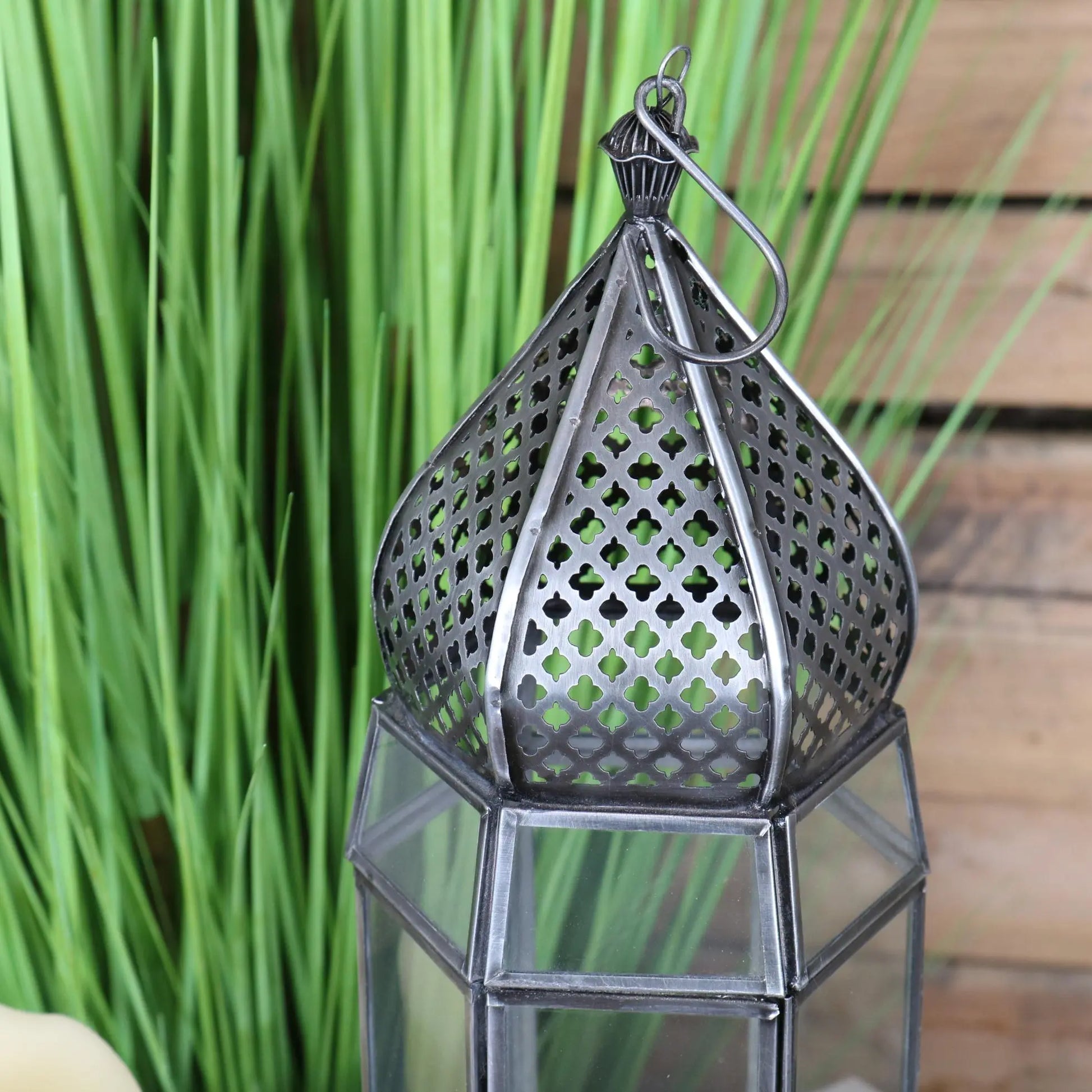 Inavi Moroccan Dome Panelled Tapered Lantern - Closeup of Dome Top and Hook