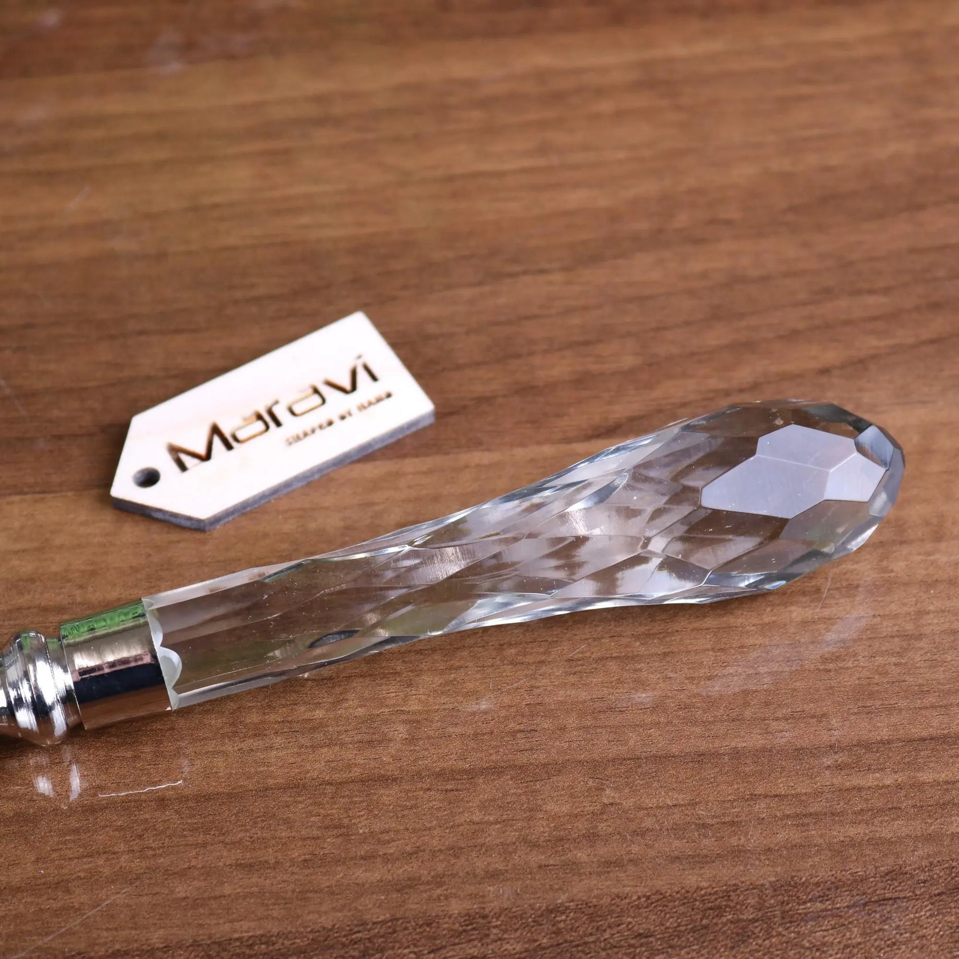 Tepun Glass Diamond Magnifying Glass and Letter Opener Set - Closeup of Handle