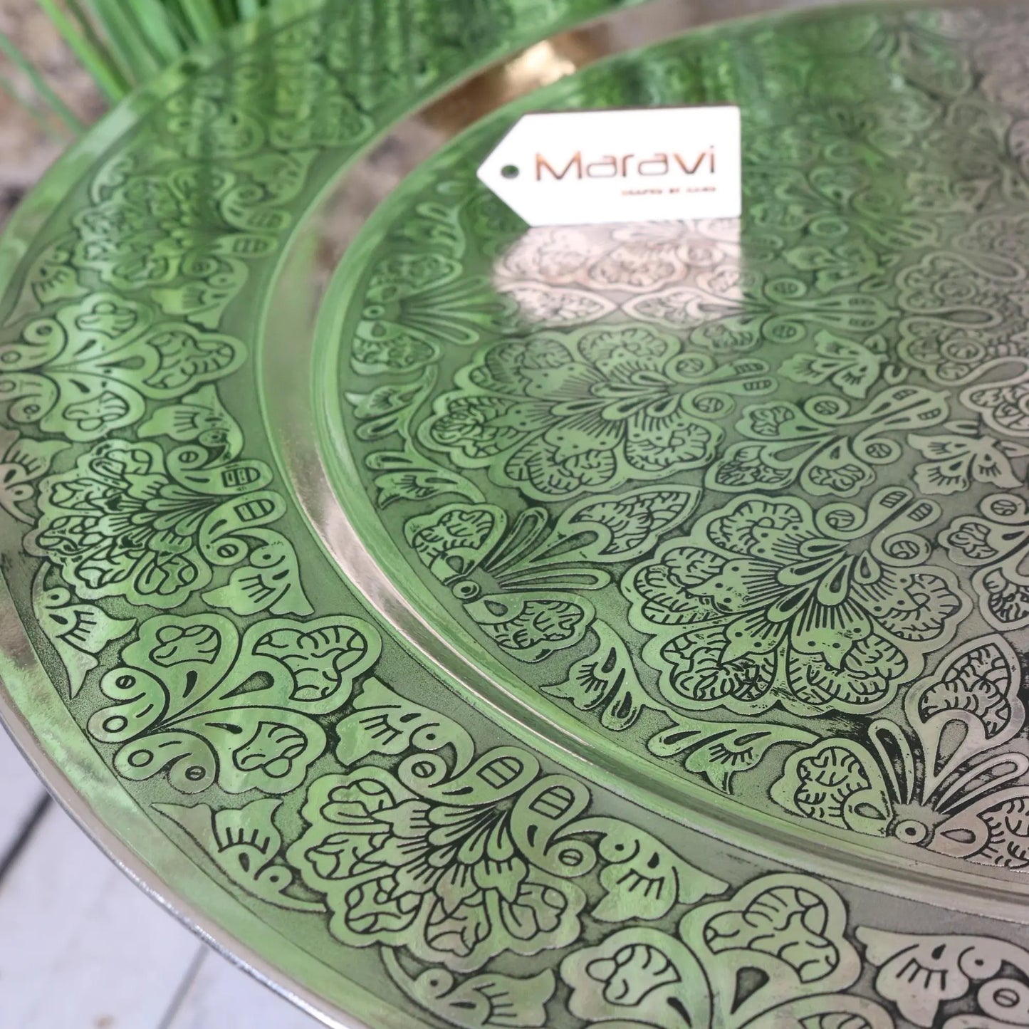 Jadida Moroccan Tray Table 60cm - Closeup of Etched Design
