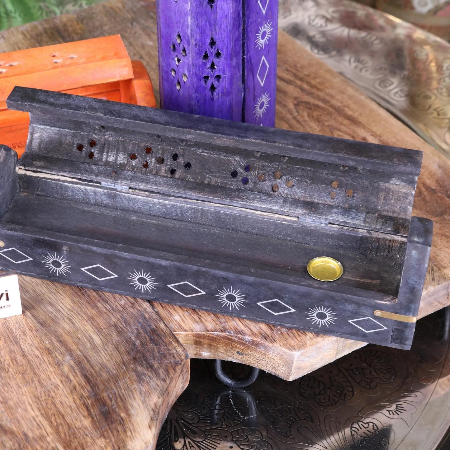 Simri Set of 3 Ash Catcher Boxes for Incense Sticks - Black Colour Showing Inside Box