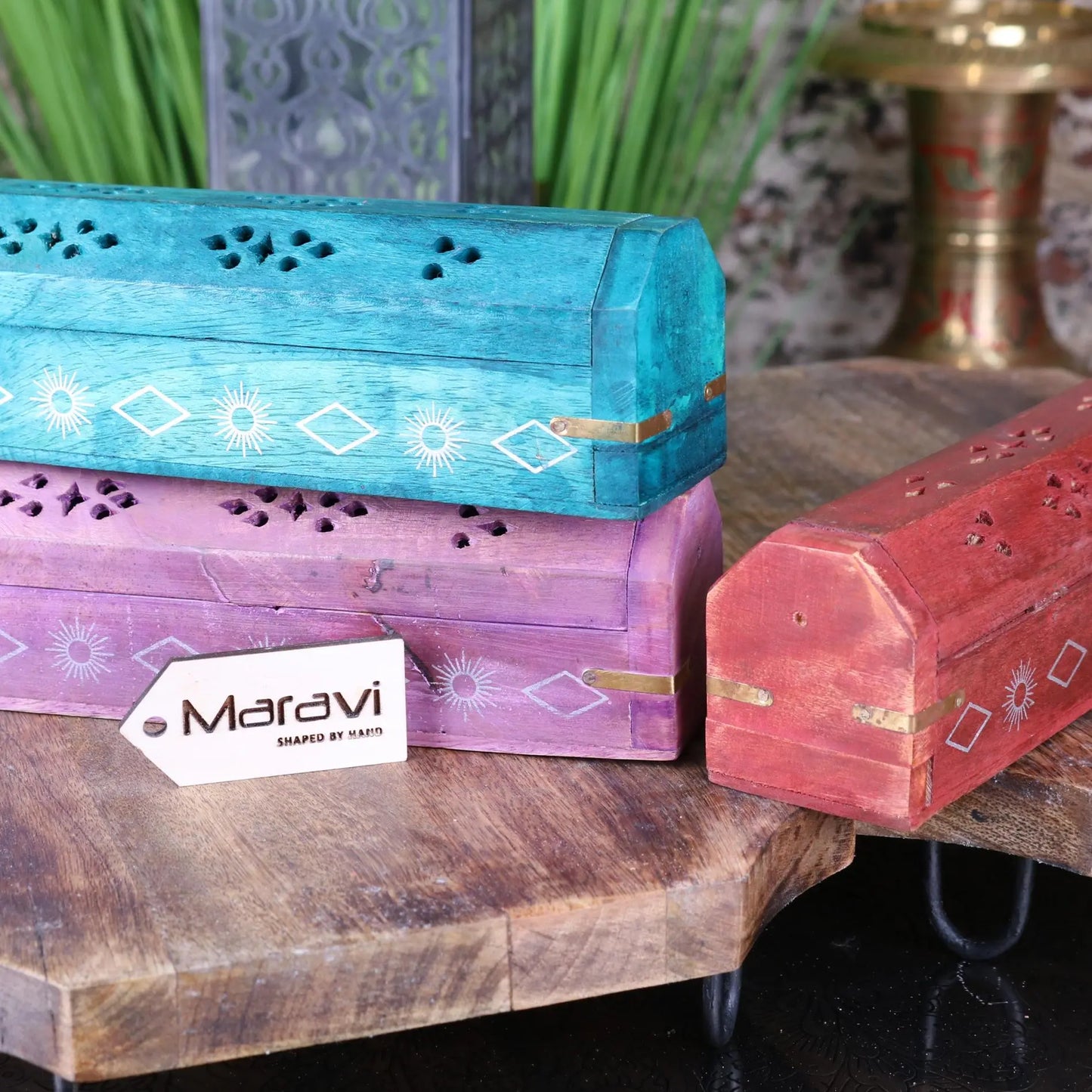 Simri Set of 3 Ash Catcher Boxes for Incense Sticks - Set 2 Closeup