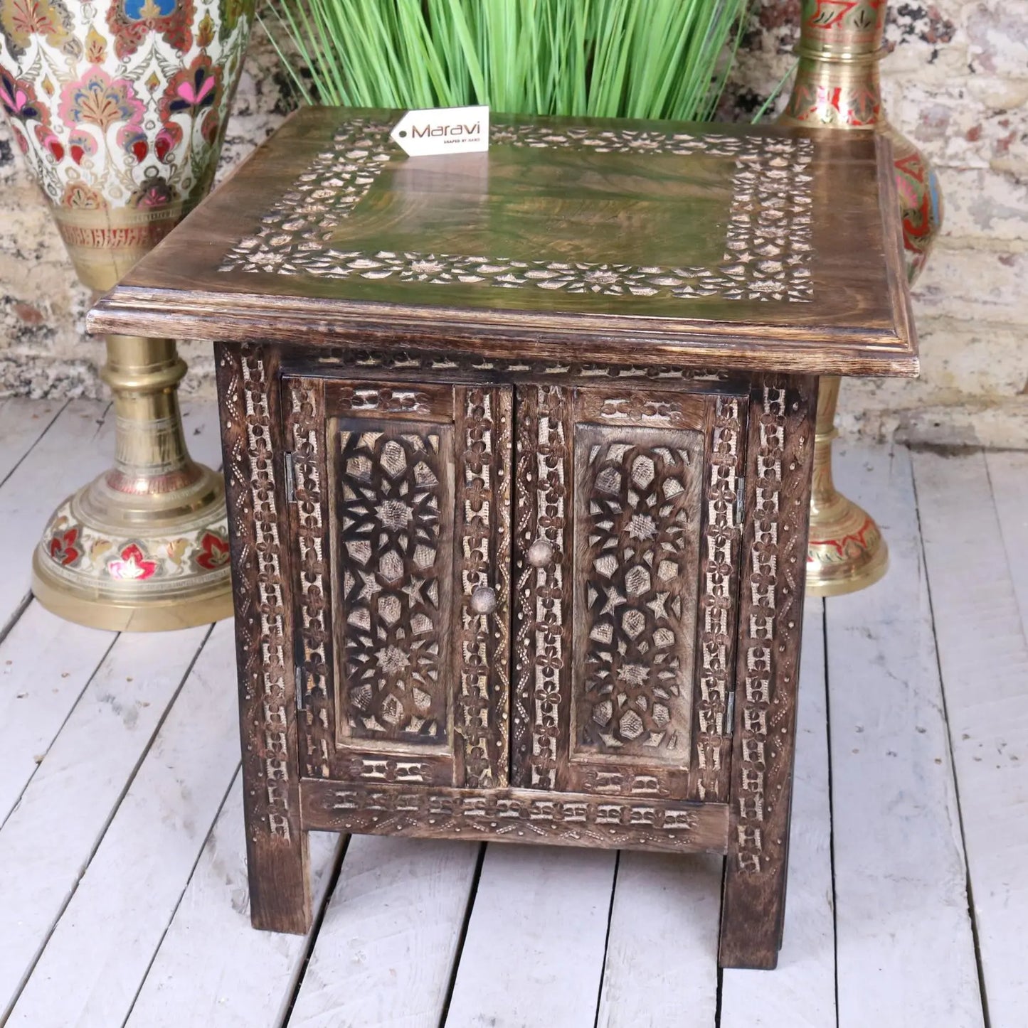 Mehanadi Wooden 45cm Hand Carved Moroccan Style Table - Main Image