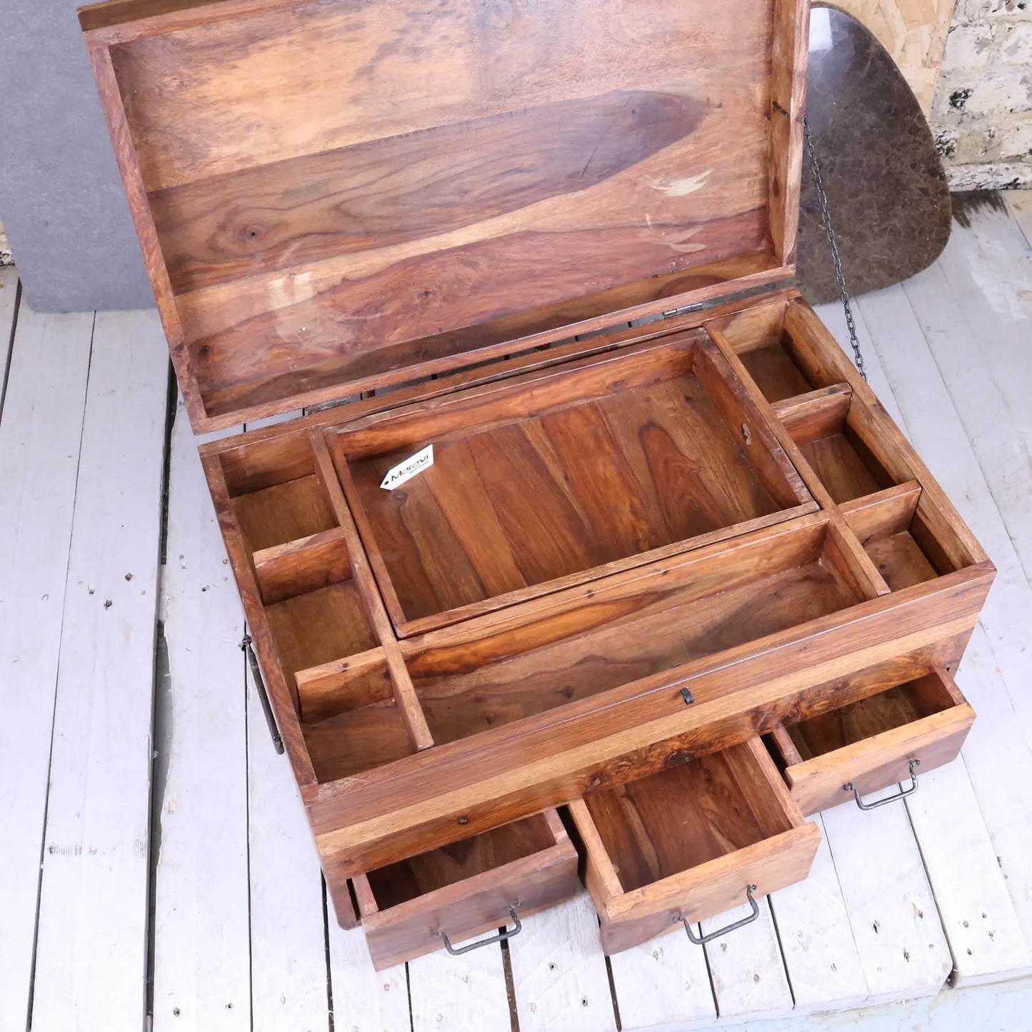 Large Wooden Storage Chest - Top View Open